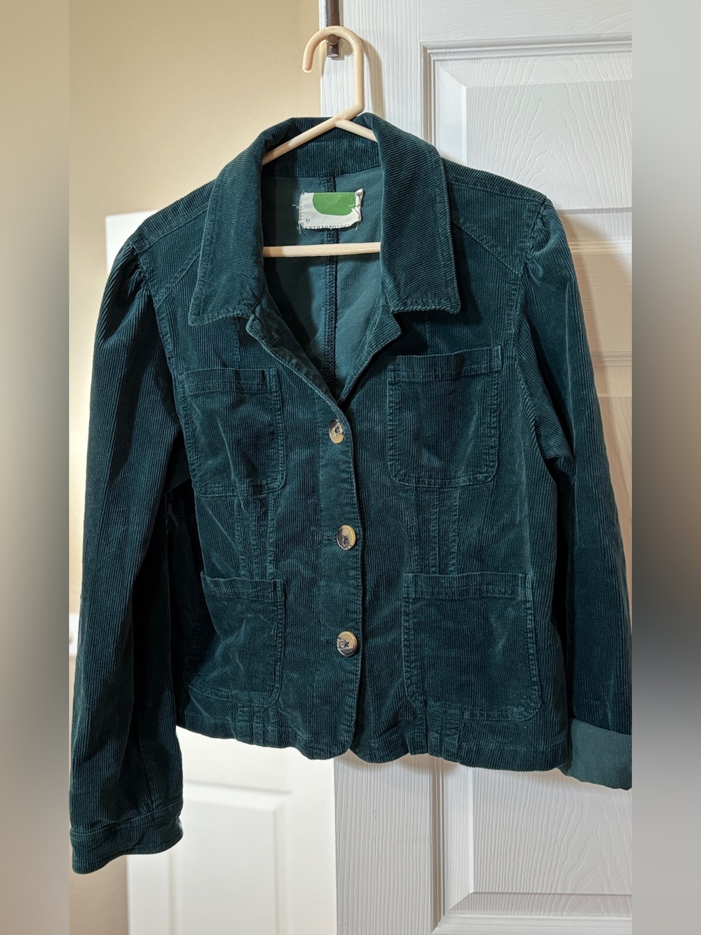 Anthropologie Corduroy Blazer Womens XL Teal Cropped Jacket Stretch